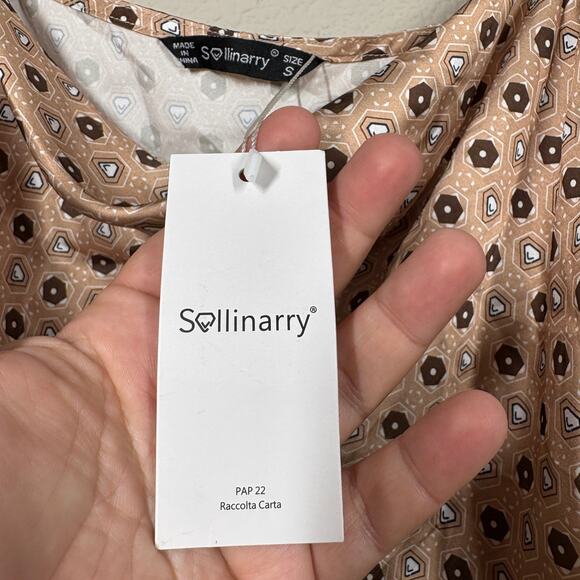 Sollinarry Small Satin Tile Print Cami Top Tan Cowl Neck Spaghetti Straps - Picture 9 of 9